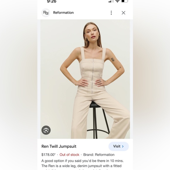 Reformation Ren Twill denim Jumpsuit, size: 2; hemmed for 5’2” - Picture 1 of 9